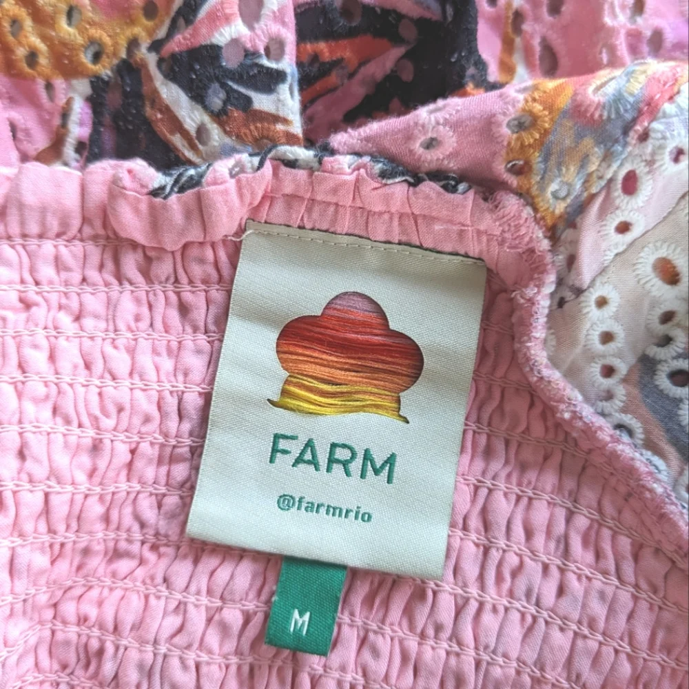 FARM Rio Pink Floral Smocked Puff-Sleeve Blouse